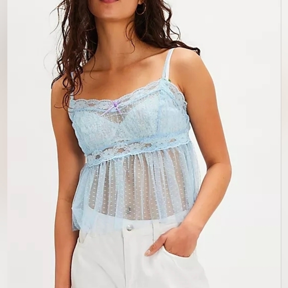 Free People Light Blue Lace Camisole Top - Picture 2 of 4